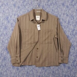 Abercrombie & Fitch Oversized Herringbone Brown Button Up Shirt Womens Small NEW